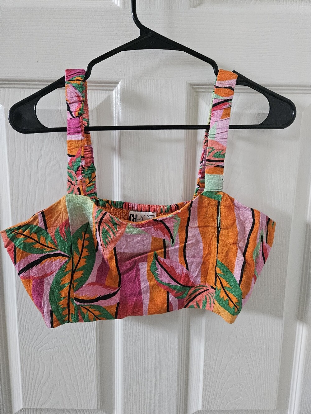 Beach Riot Tropical Palm Striped Crop Top - Size Medium